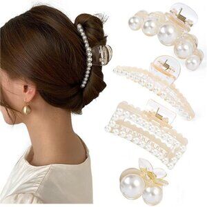 Pearl & Resin Claw Clips (4-Pack) | Strong Hold Non-Slip Hair Accessories